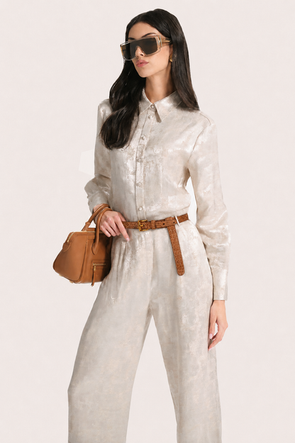 Elie Tahari Terra Jacquard Button Down Blouse
