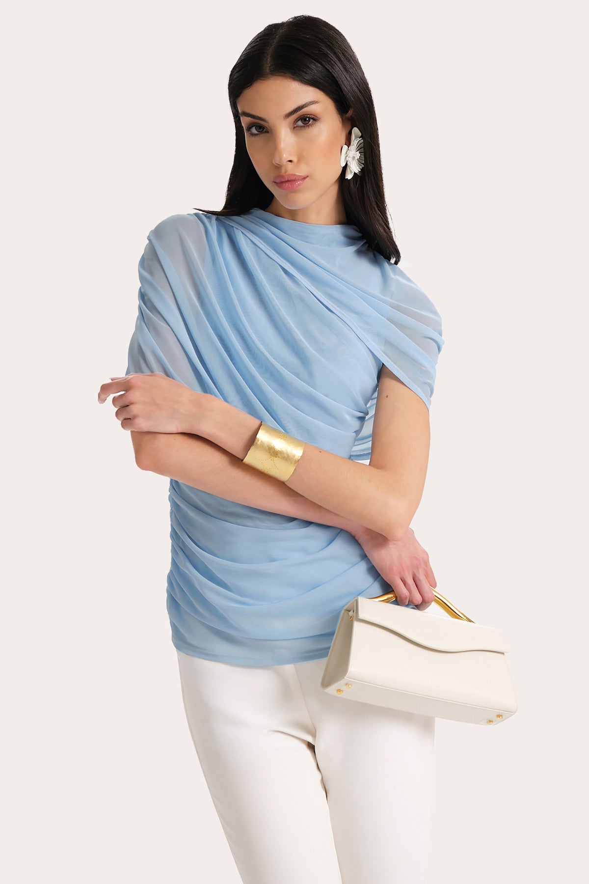 Elie Tahari Gaia Draped Mesh Top