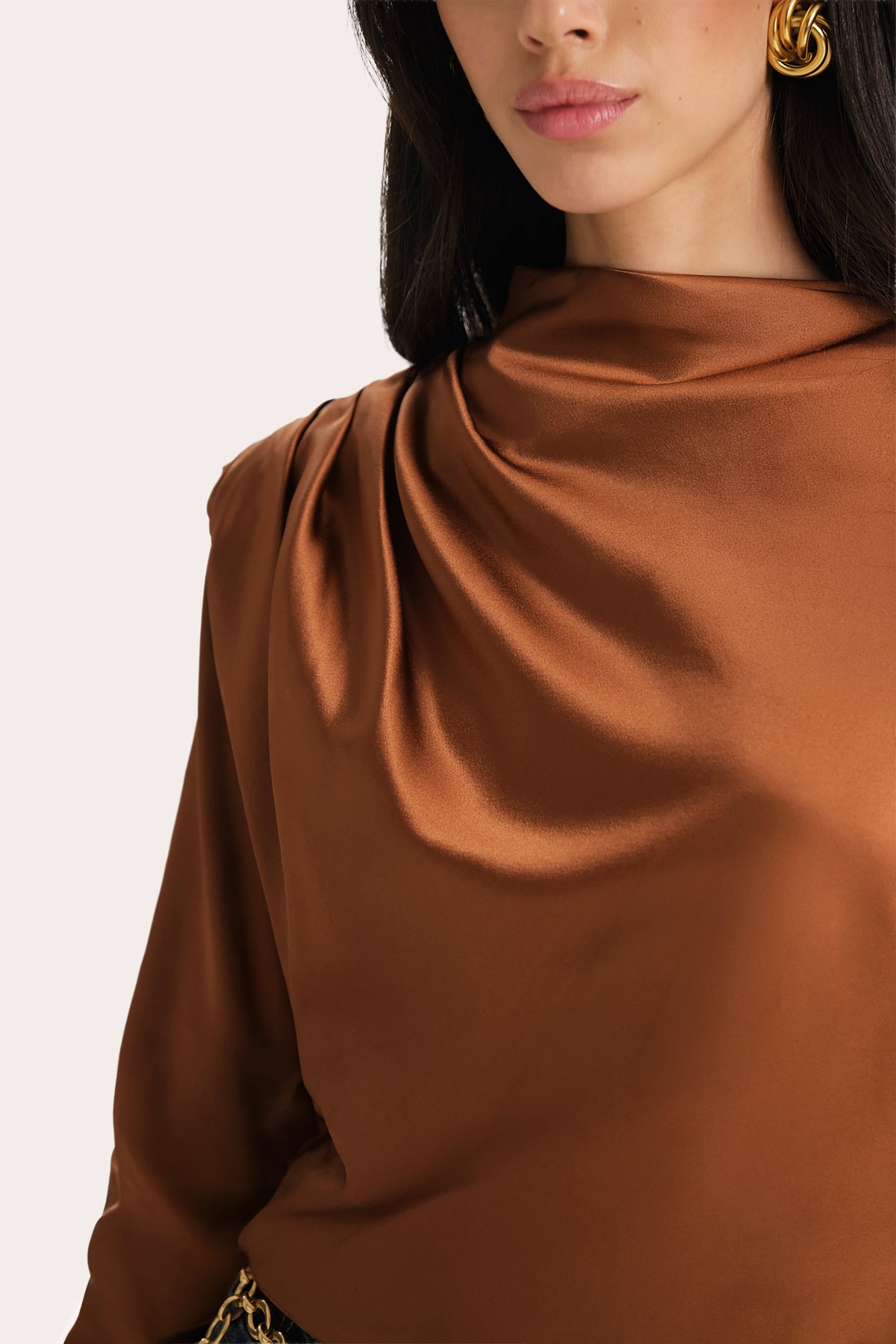 Elie Tahari Leah Silk Charmeuse Ruched Long Sleeve Shirt
