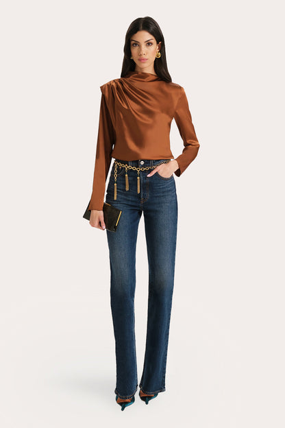 Elie Tahari Leah Silk Charmeuse Ruched Long Sleeve Shirt