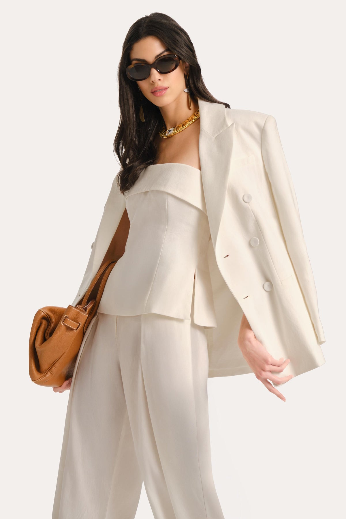 Elie Tahari Linda Linen Foldover Top