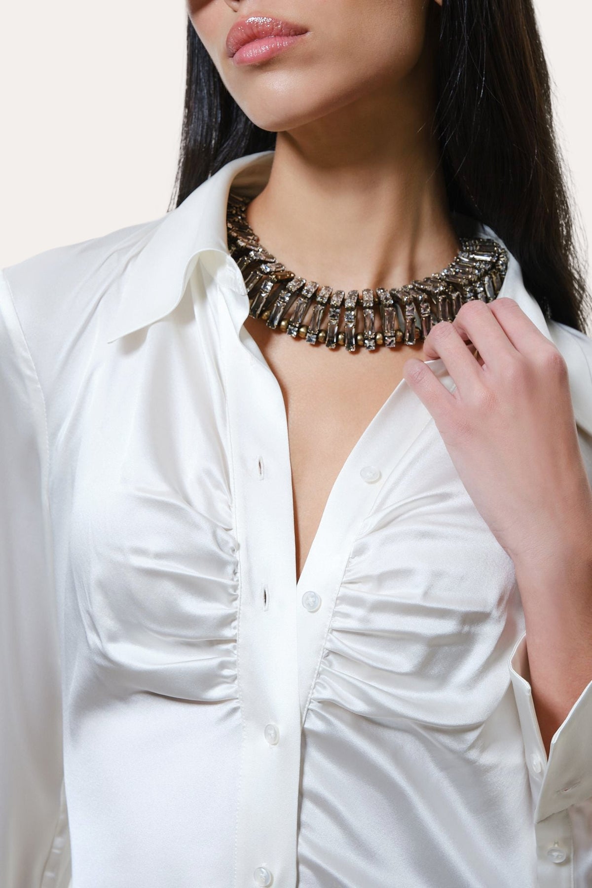 Elie Tahari Anya Silk Charmeuse Ruched Shirt