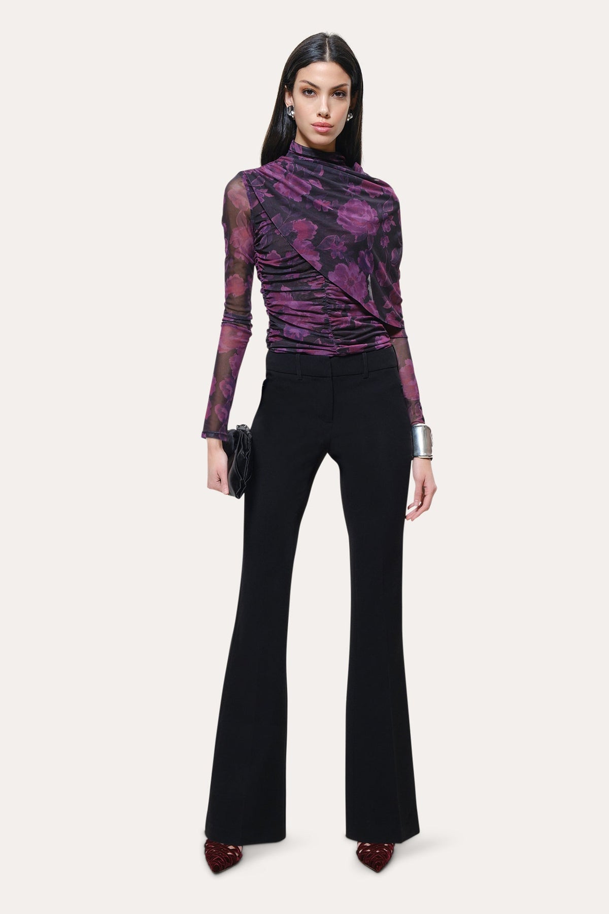 Elie Tahari Georgia Ruched Mesh Top
