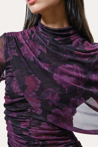 Elie Tahari Georgia Ruched Mesh Top