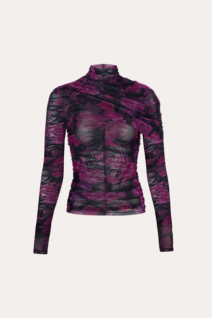Elie Tahari Georgia Ruched Mesh Top
