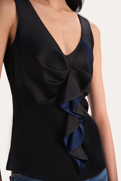 Elie Tahari Silk Satin Sleeveless Ruffle Top