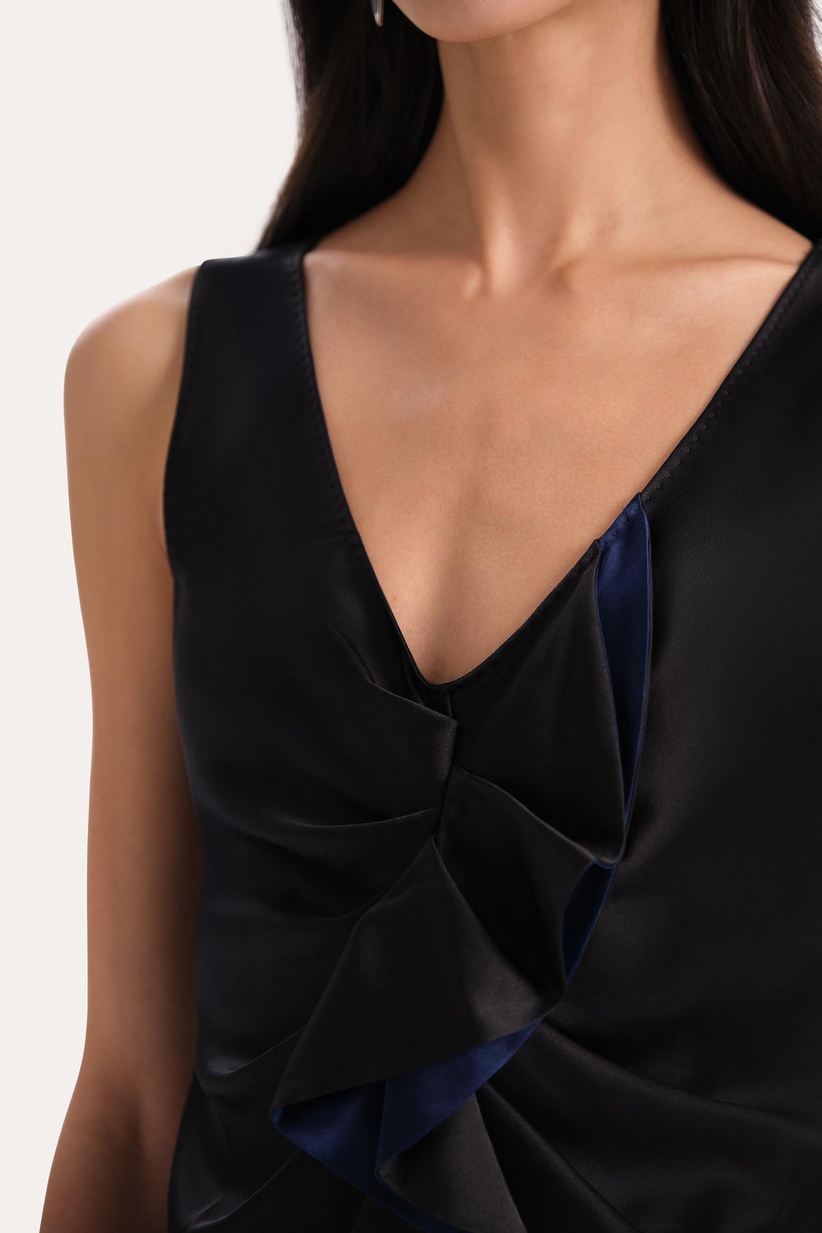 Elie Tahari Silk Satin Sleeveless Ruffle Top