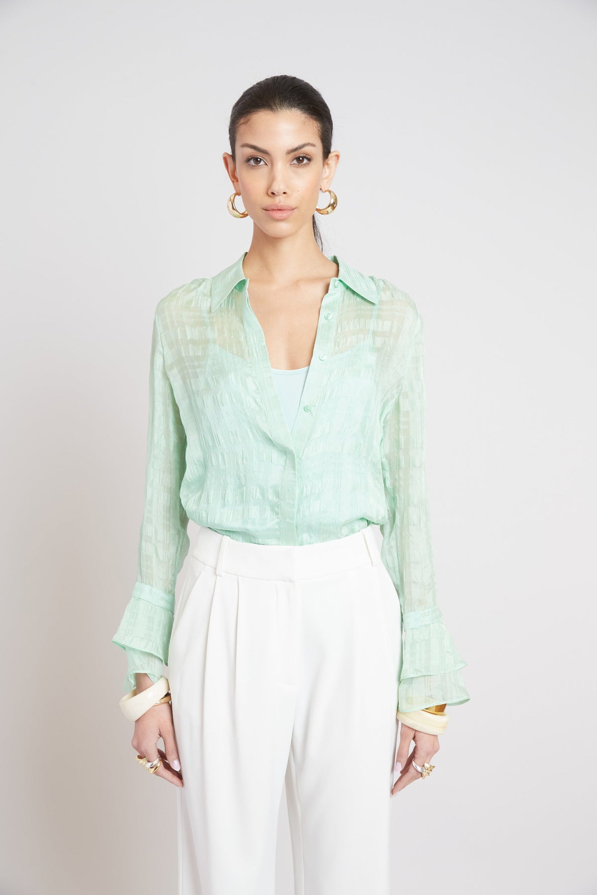 Elie Tahari Silk Plaid Jacquard Shirt