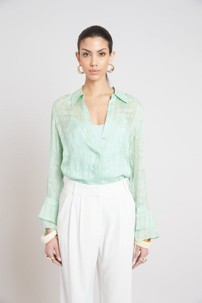 Elie Tahari Silk Plaid Jacquard Shirt