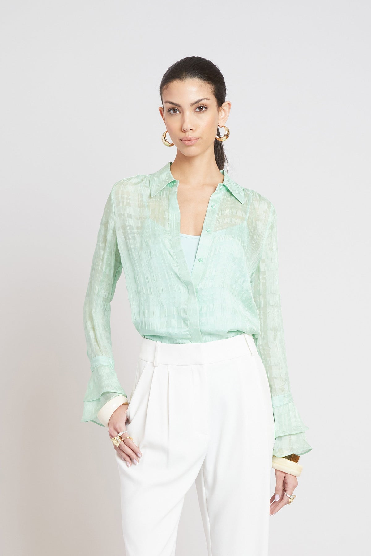 Elie Tahari Silk Plaid Jacquard Shirt