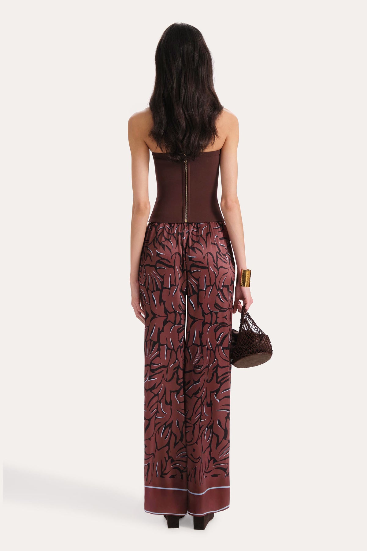 Elie Tahari Naya Charmeuse Coral Print Pants