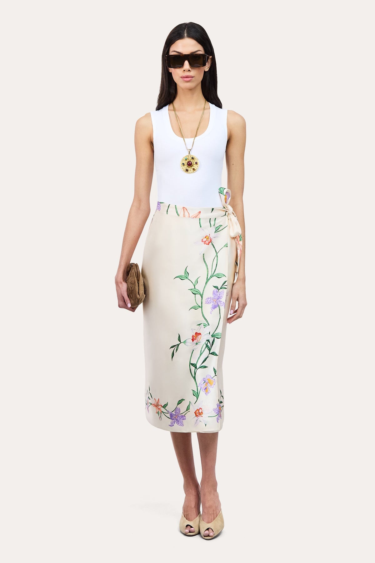 Elie Tahari Frances Floral Silk Midi Skirt