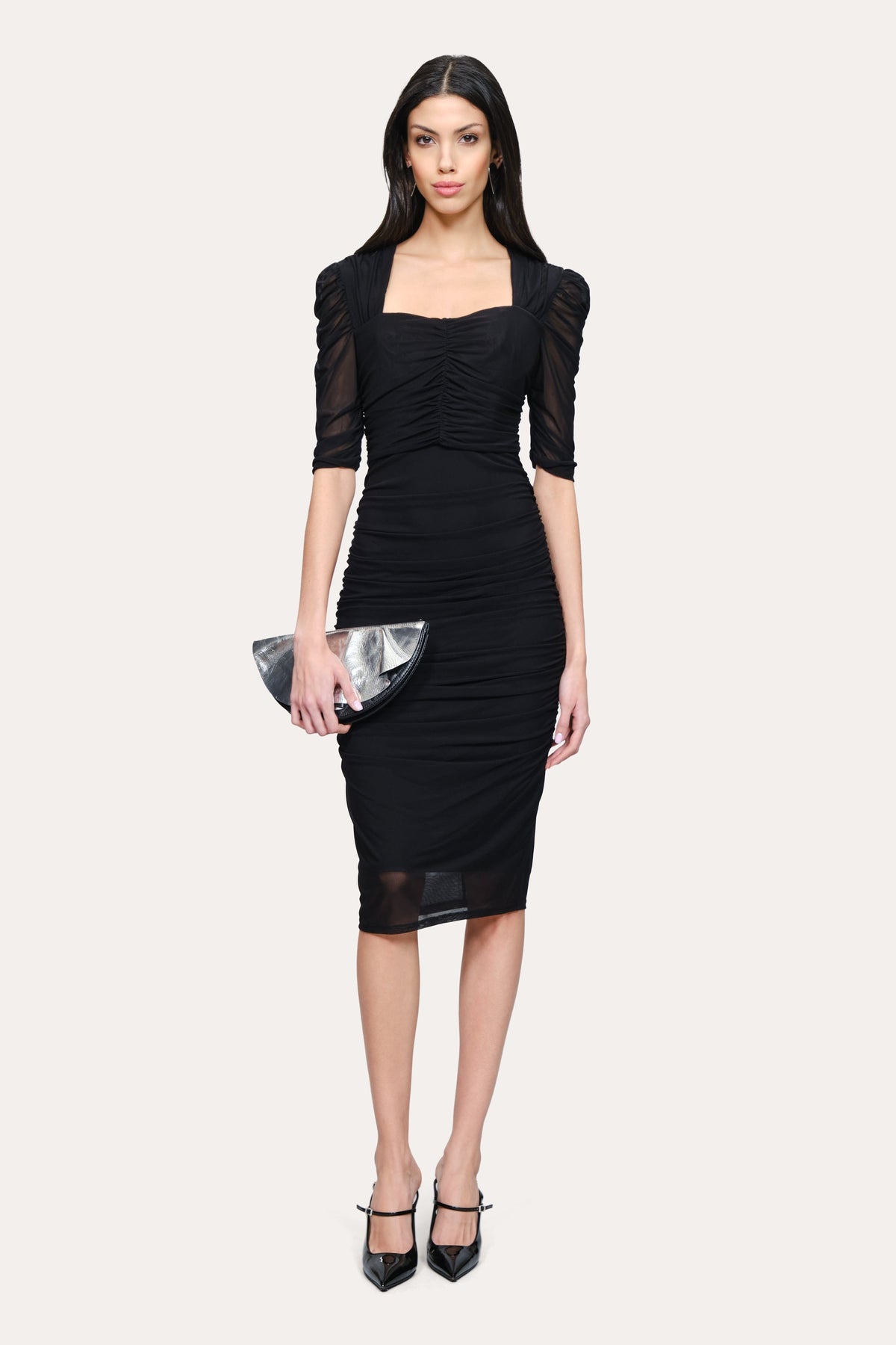 Elie Tahari Ruched Mesh Dress
