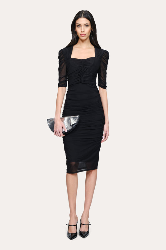 Elie Tahari Ruched Mesh Dress