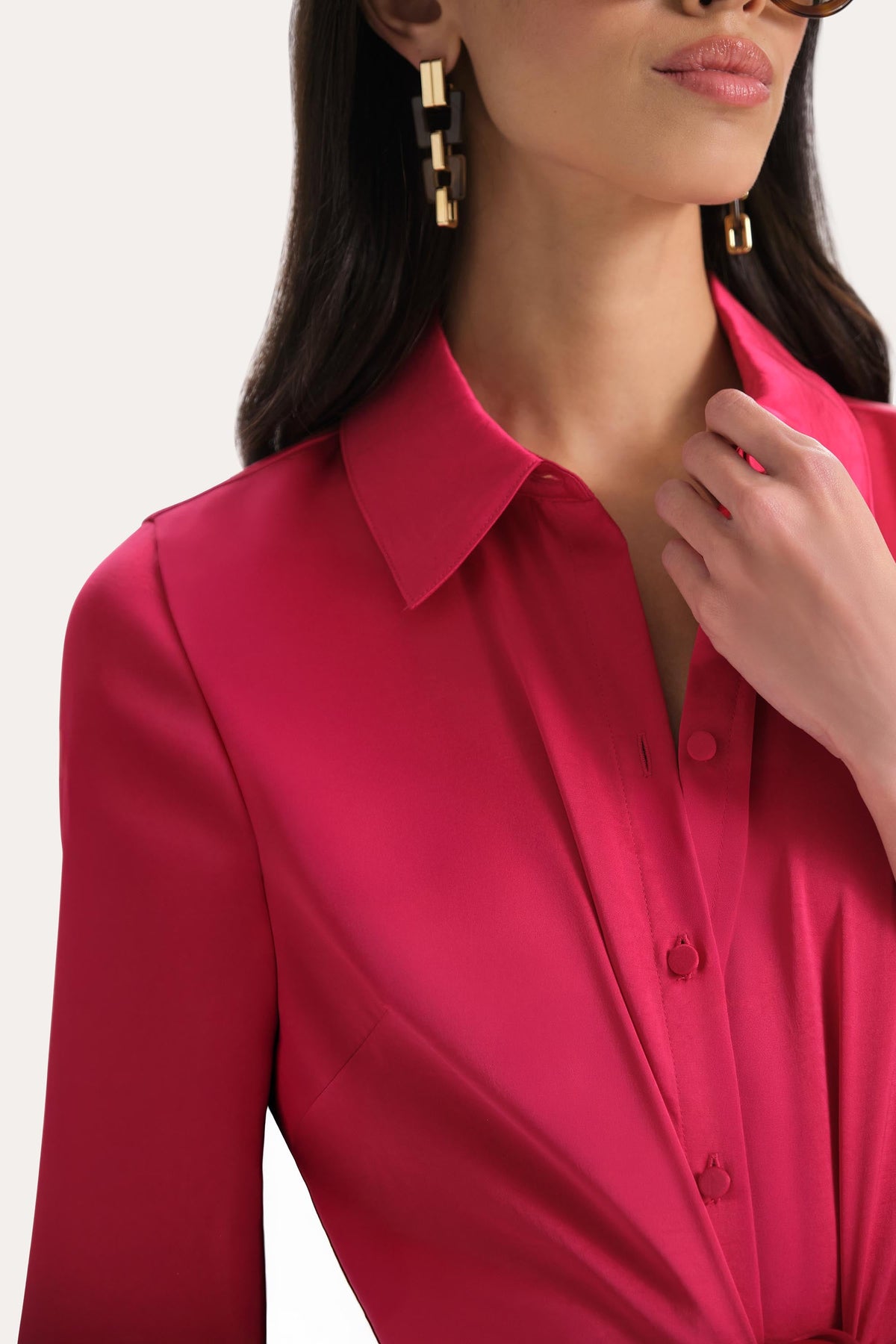 Elie Tahari Satin Tie Shirt Dress
