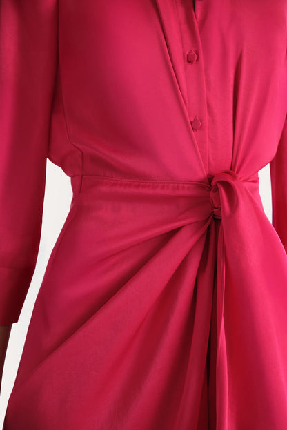 Elie Tahari Satin Tie Shirt Dress